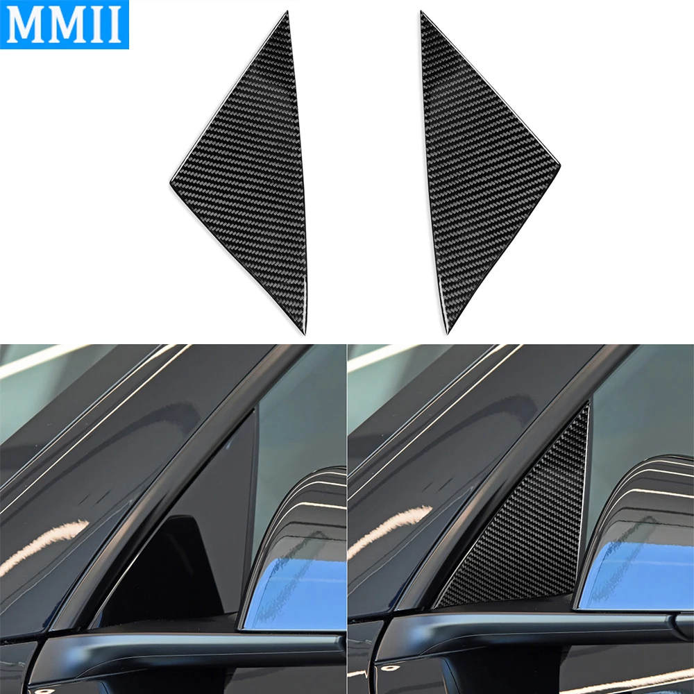 

For Tesla Model Y 2020 Up Real Carbon Fiber Door Outside A-pillar Decorative Strip Car Decoration Retrofit Accessories Sticker