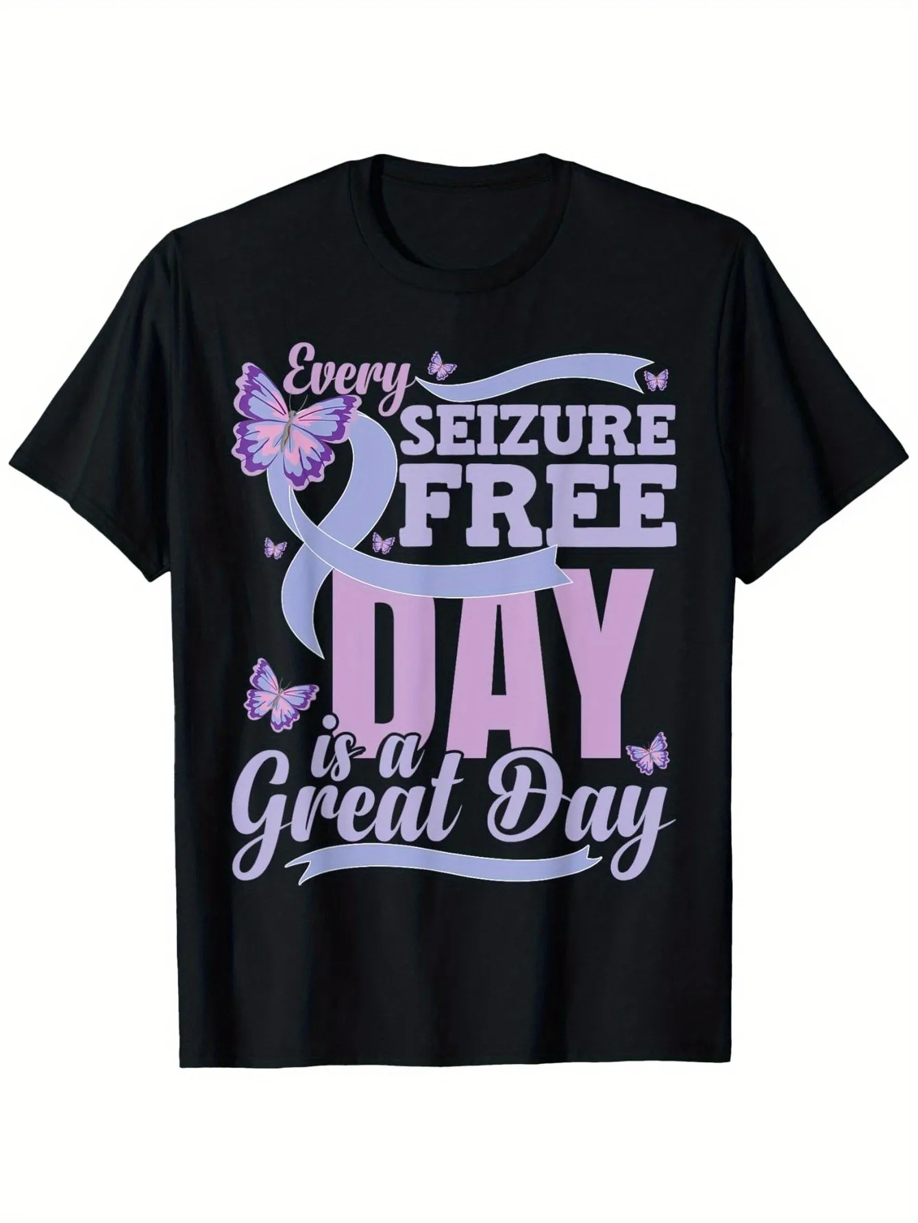 T-shirt de sensibilisation à l'épilepsie - Slogan « Chaque jour sans crise est un jour merveilleux » et design avec ruban violet - Coupe confortable à 100 %, unisexe, adulte