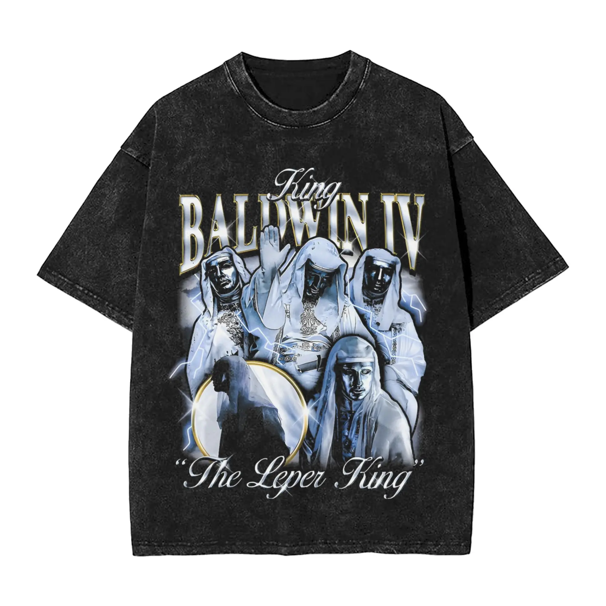 

King Baldwin IV T Shirt Hip Hop Washed Short Sleeve Oversize T-Shirts Vintage Men Women Tops Streetwear Graphic Tees