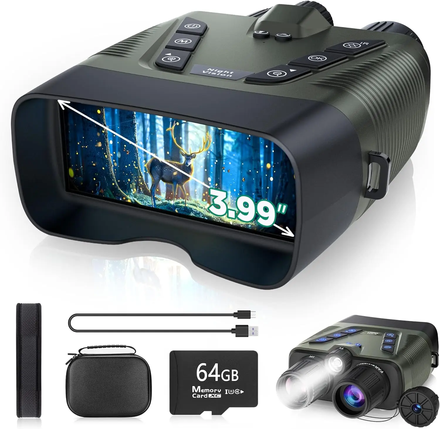 Night Vision Goggles, 58MP Full-Color 4K Night Vision Binoculars with 10000mAh Fast Charging Battery, 64GB Card, 3.99