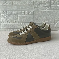 DONNAIN Olive Brown Couple Trainers Plus Size 46 Luxury Genuine Leather Lace Up Minimalist Sneakers Comfort Rubber Sole Handmade