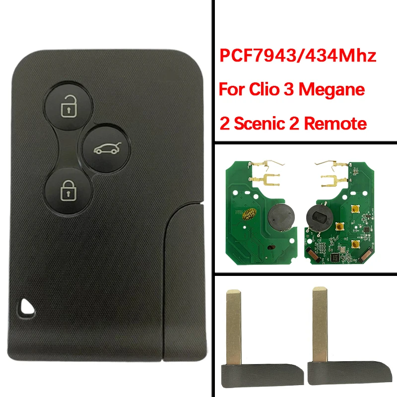 

CN010055 Aftermarket 3 Buttons Smart Keyless Go Remote PCF7943 434Mhz For Clio 3 Megane 2 Scenic 2
