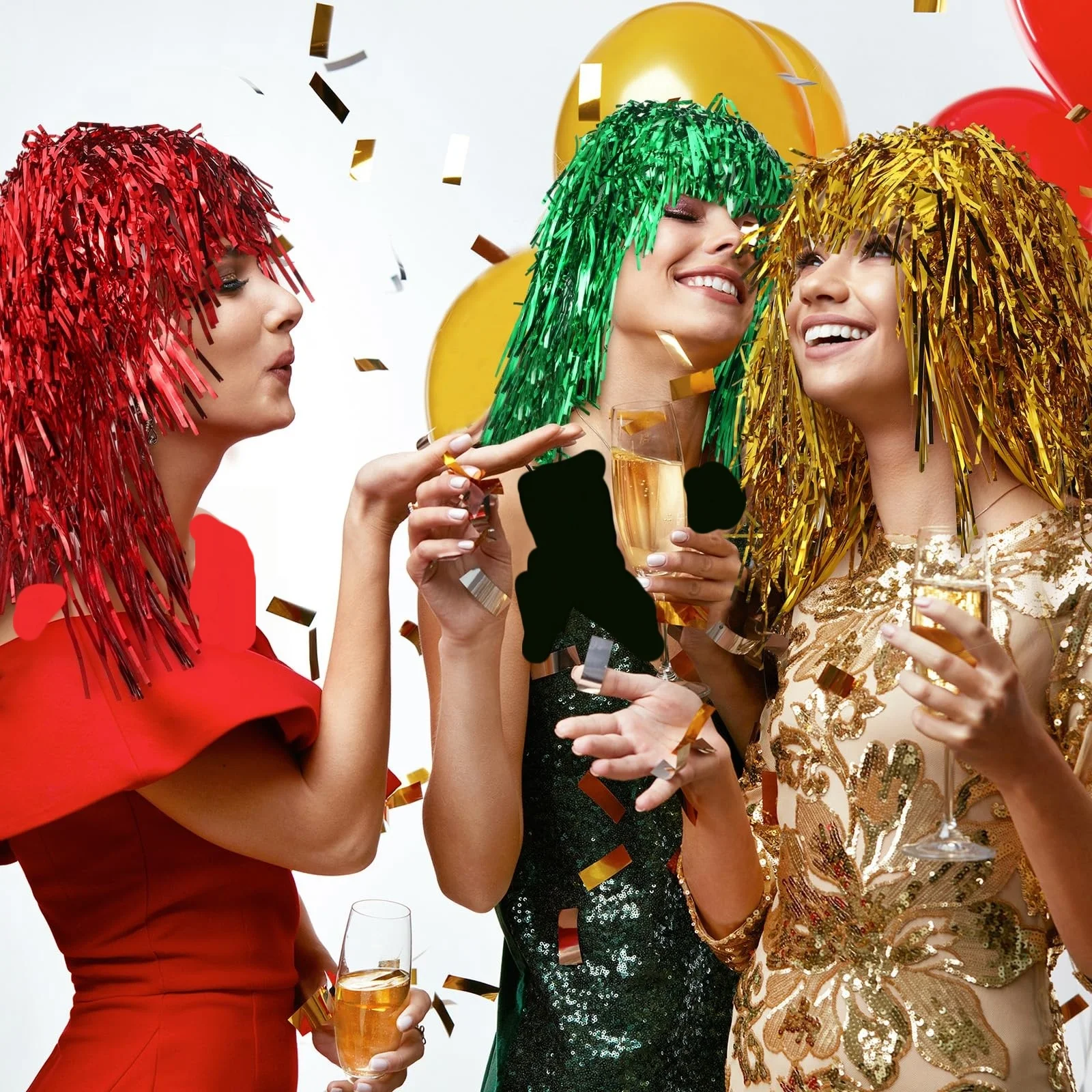 1/6 Stück Bunte Folien-Glitzerperücken Metallische Disco-Haarteile für 80er-Jahre-Cosplay Halloween Karneval Party Foto-Requisiten Kopfbedeckung – Detail 8