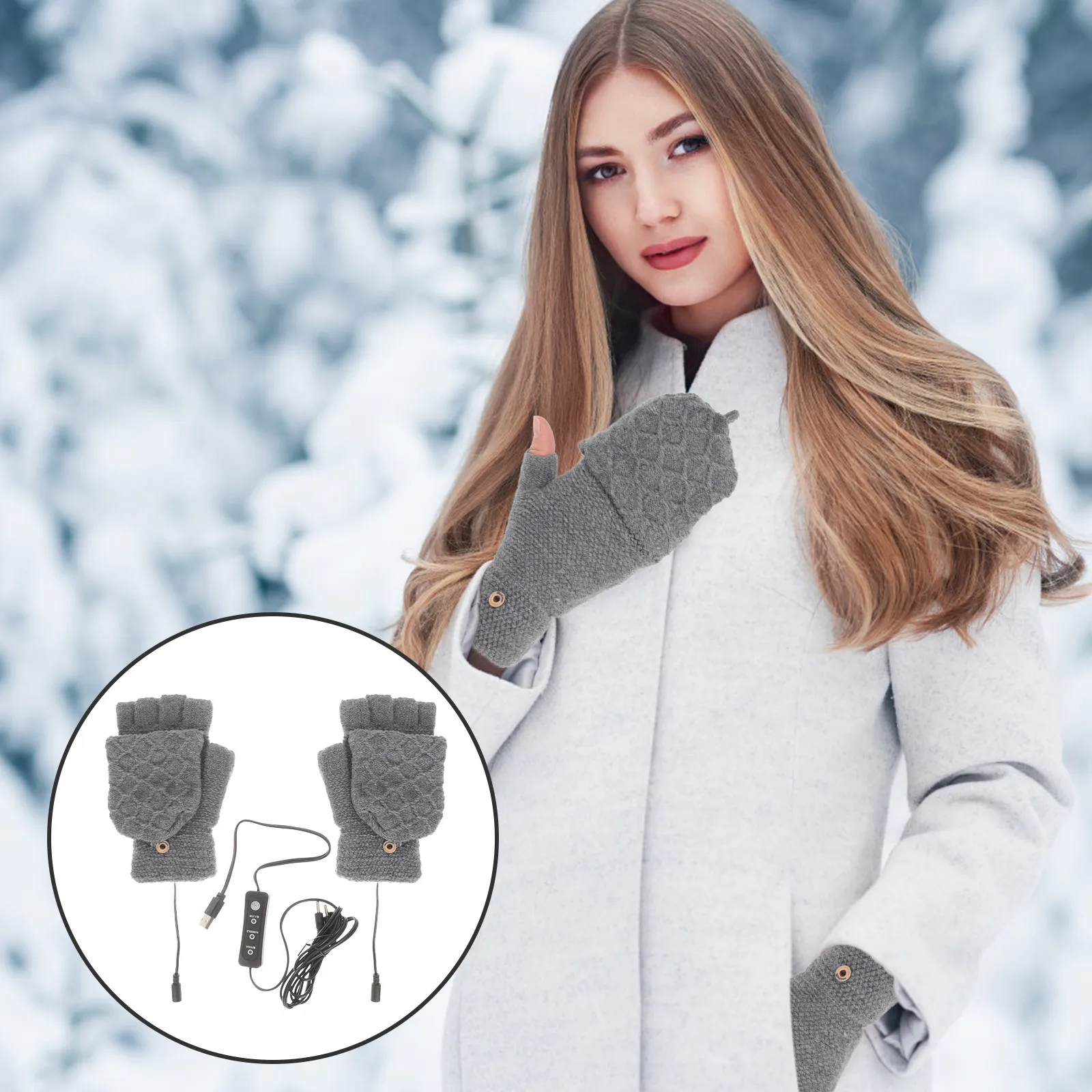 

1Pair USB Rechargeable Heating Gloves Thermal Mitts for Riding Skiing Hiking Cold Weather Portable Windproof Smart Warm Outdoor