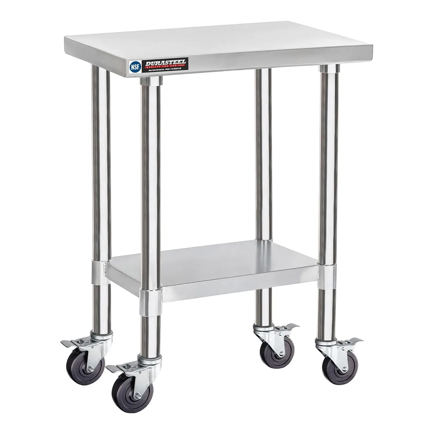 

Stainless Steel Food Prep Work Table with 4 Caster Wheels - Commercial Grade 34" Height Worktable - Great For