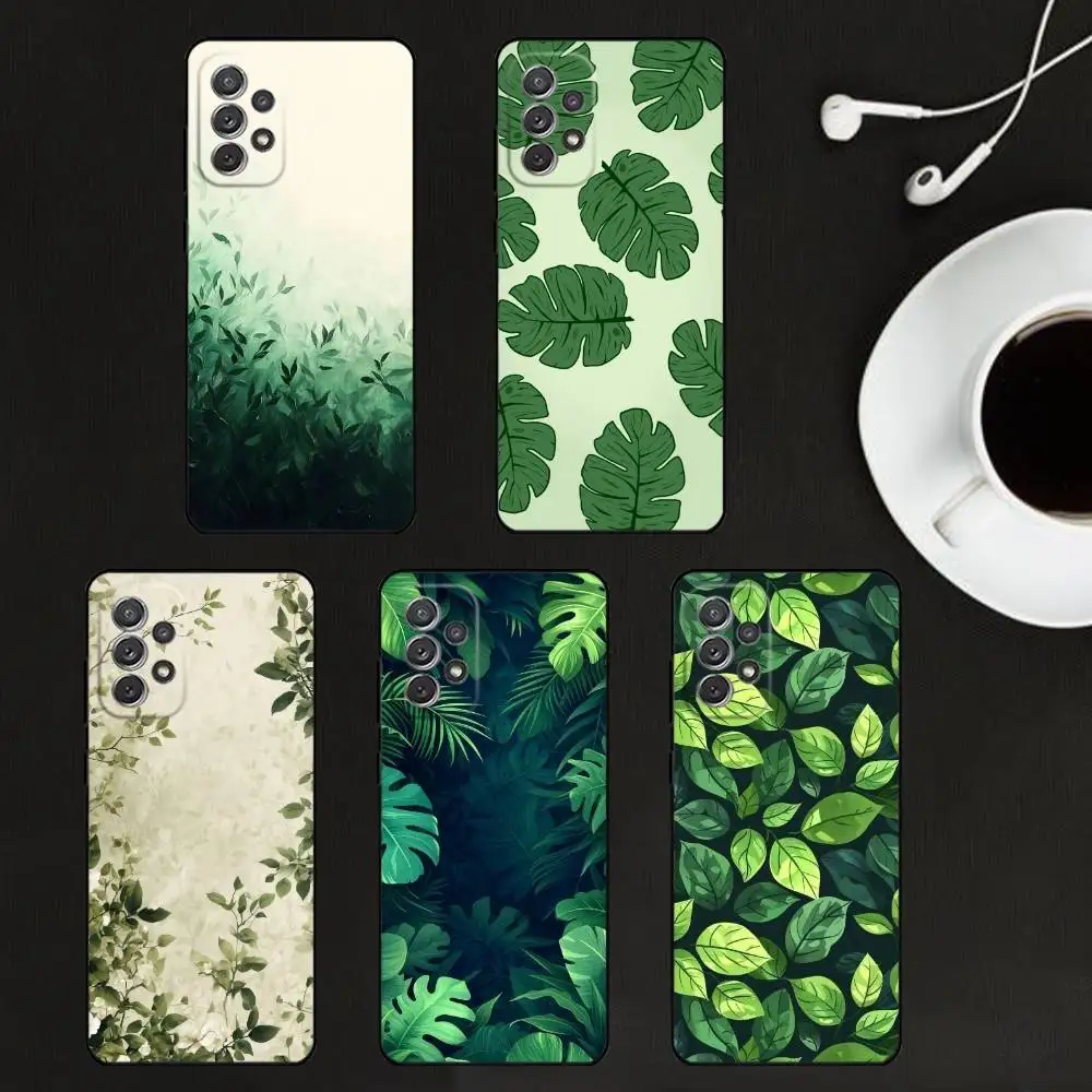 

Green Leaves Matte Phone Case For Samsung S25,S24,S21,S22,S23,S30,Ultra,S20,Plus,Soft Silicone Black Cover