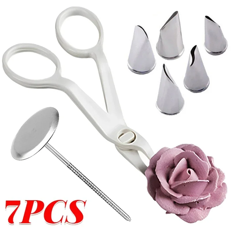 Flower Scissor Cake Tray Tulips Rose Nozzle Nail Dessert Bakeware Kitchen Baking Decor Lifter Fondant Cream Decorating Tool