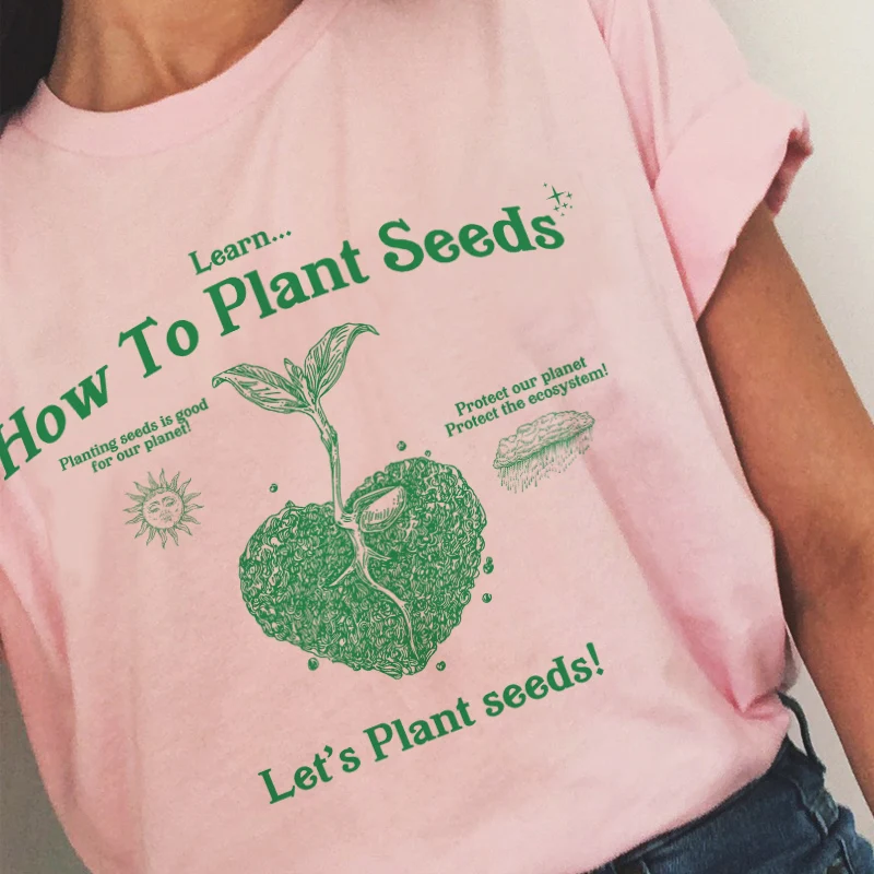 Plant Seeds Female Garden Plant Lover T Shirt Cute Vegan Earth Day Graphic Tees Women Summer Loose Vintage Aesthetic T-Shirt Top