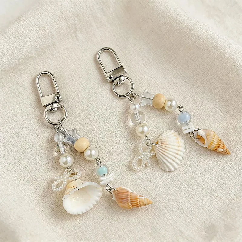 Fashion Shell Pearl Bag Pendant Keychain Ocean Style Conch Mobile Phone Lanyard Car Key Jewellery Women's Backpack Accessories