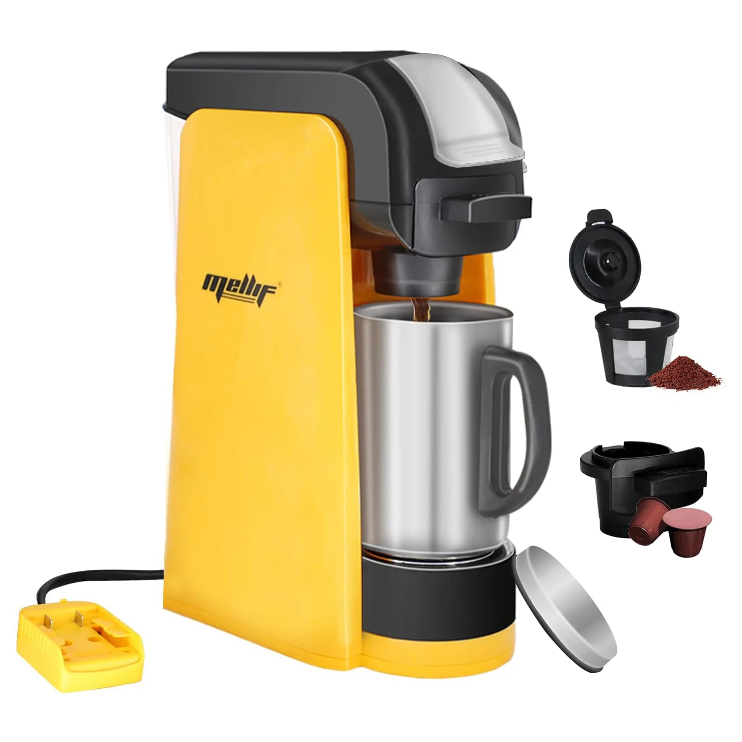 Cordless Coffee Maker Compatible with Dewalt 18V 20V Battery Single-Serve Brewer Coffee Machine for K-Cup Pods and Ground Coffee