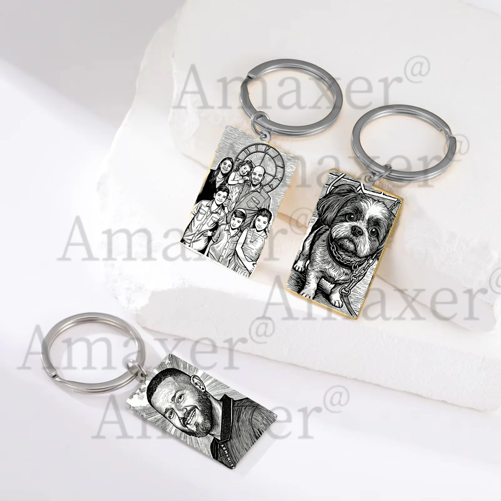 

﻿ Engrave Portraits Picture Custom Personalised Text Photo Keychain for Family Pets Christmas Anniversary Memories Jewelry Gift