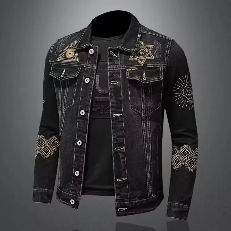 Men's Denim Jacket Vintage Distressed American Style Slim Fit Motorcycle Jacket Workwear Casual Coat Spring Autumn