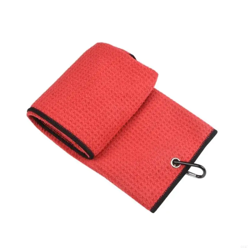 Q84C 2 Pcs Waffles Pattern Tri-fold Golf Towel with Heavy Duty Carabiner Clip Portable Microfiber Golf Towel Golf Club Gifts