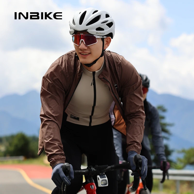 INBIKE Men's Long Sleeved Windbreaker MTB Cycling Clothing Windproof Bicycle Top Rain Jackets with Pockets Bike Biking Clothes