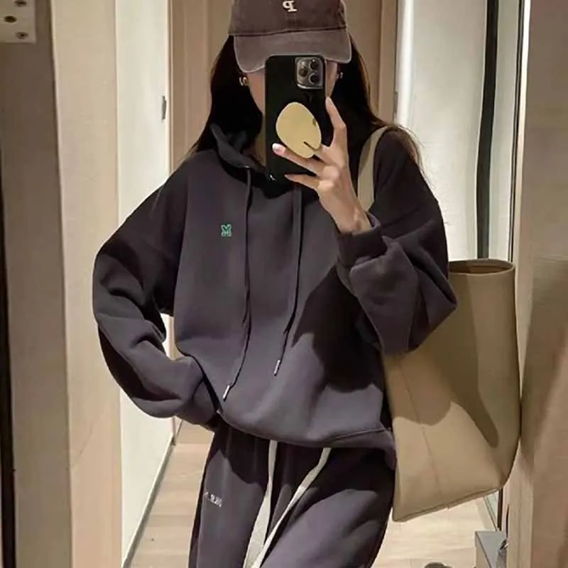 

Autumn Winter Large Size 300 Pou Men's Hoodie Sweatirt Casual Faion Sports Pants Two-Piece Set Trendy Polyester Fiber