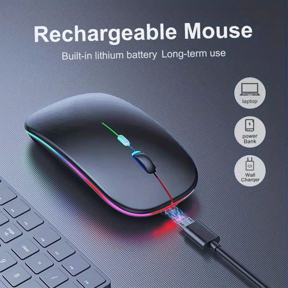 Souris de jeu ergonomique sans fil RVB, souris silencieuse, souris d'ordinateur aste, rétroéclairage LED, ordinateur portable, PC