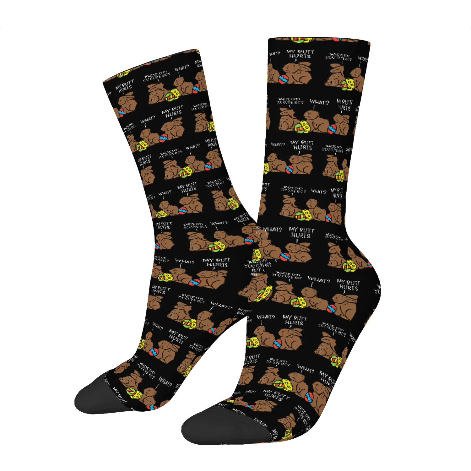 Funny Novelty Socks | Chocolate Bunny Easter Theme, Elastane, Knit Fabric, Machine Washable, All Over Print, Perfect for Men