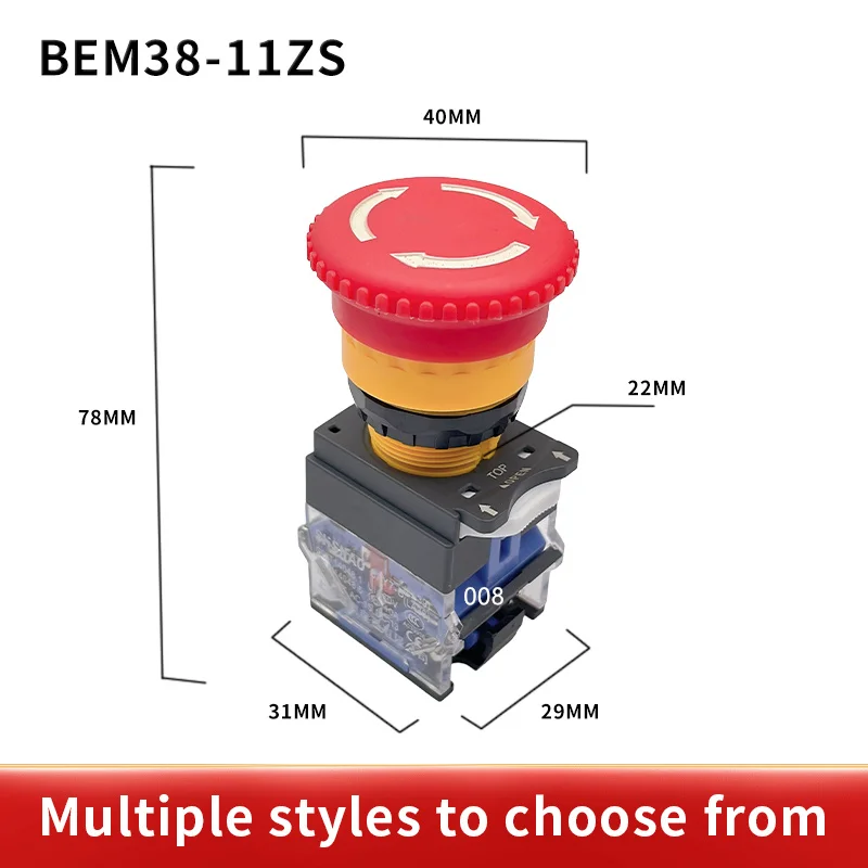 1 szt. Moc start stop LA38-11ZS (STOP) samoblokujący wyłącznik awaryjny główka grzyba 22mm przycisk zatrzymania awaryjnego