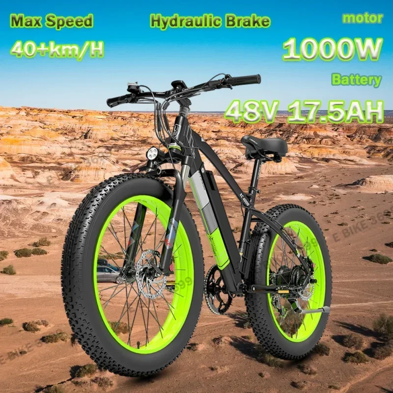 Electric Bike LANKELEISI XC4000 1000W 48V 17.5AH Hydraulic brake 26*4.0inch Fat Tire Mountain Off-Road Electric Bicycle E bike