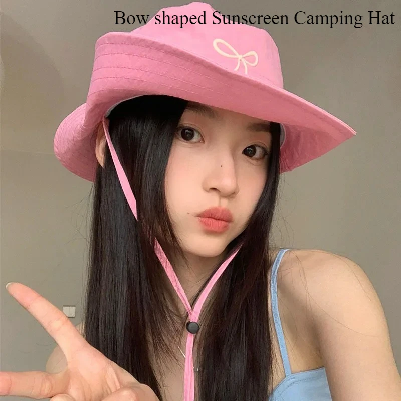 

High-quality Bow Embroidery Quick Dry Bucket Hat Summer Hiking Camping Caps Wide Brim Fordable Sunscreen Y2K Hats Girl Women