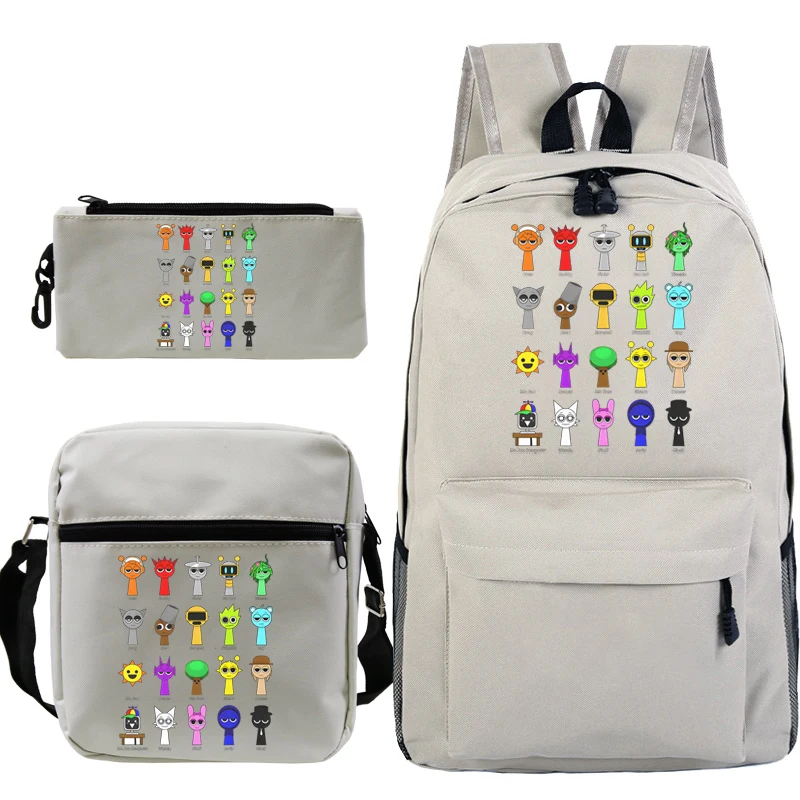 3pcs/set Game Sprunki School Bag Cartoon Anime Boy Girl Knapsack Teenager Backpack Student Book Bag Rucksack Stationery Storage