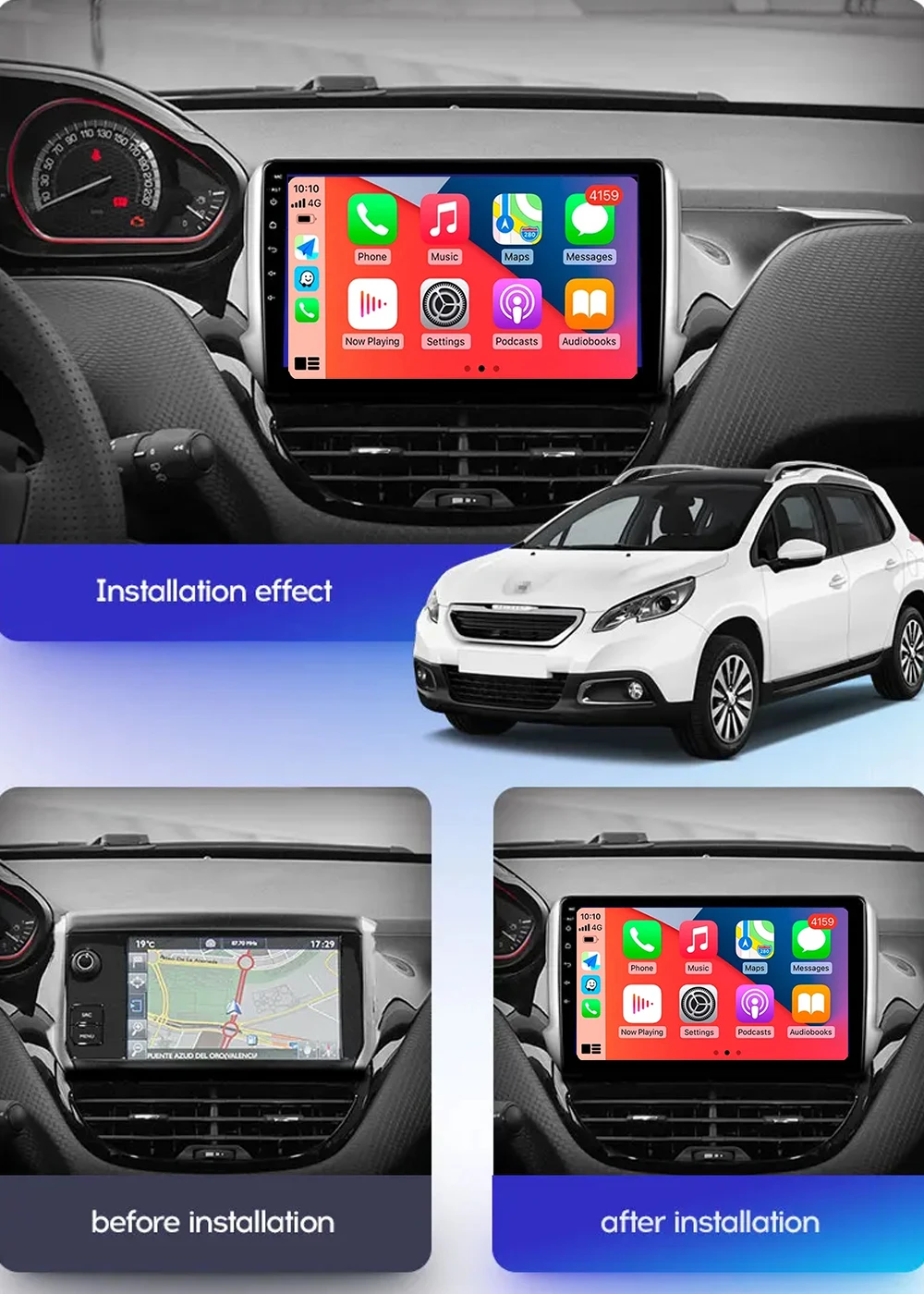 Android 14 For Peugeot 2008 208 Series 2012-2018 Car Multimedia Navigation GPS Carplay Radio DVD 2din Stereo autoraido QLED DSP