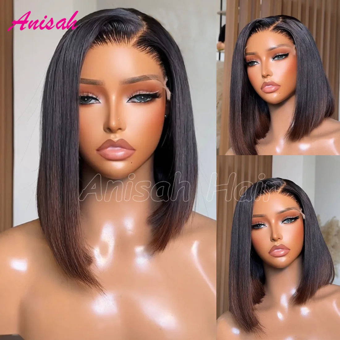 

Прямой парик Боб Ombre Коричневые парики из натуральных волос 13x4 Прозрачный парик фронтальной части шнурка Бразильские девственные человеческие волосы Парики с закрытием шнурка