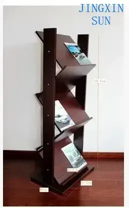 A wooden magazine rack. Newspaper rack. Office book rack. Propaganda frame display.