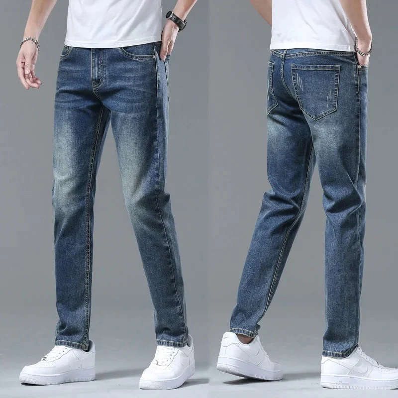 

New Fashion Men's Business Jeans Classic Style Casual Stretch Slim Jeans Male Brand Denim Trousers Dark-Blue Pants Size 36 38 40