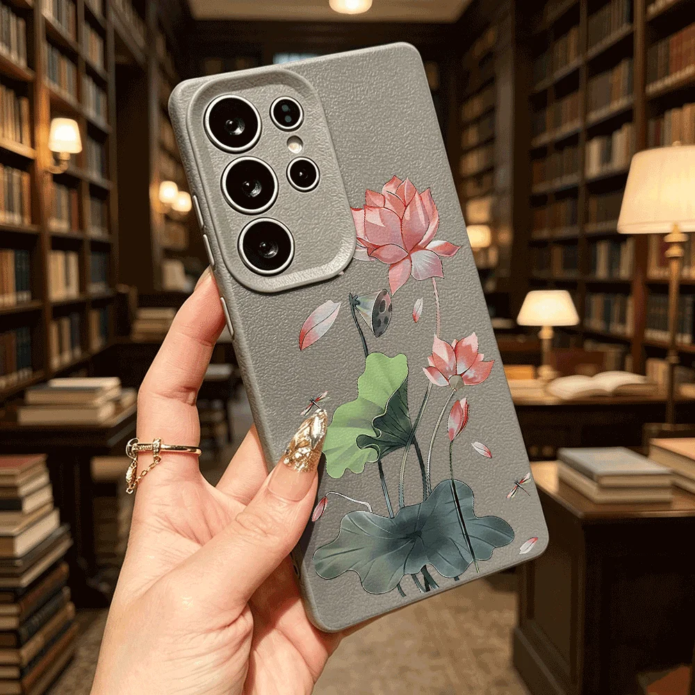 Lotus Flower Slim Faux Leather TPU Anti-Scratch Back Case For Samsung Galaxy S26 S23 A57 A05 A26 Anti Drop Back Cover