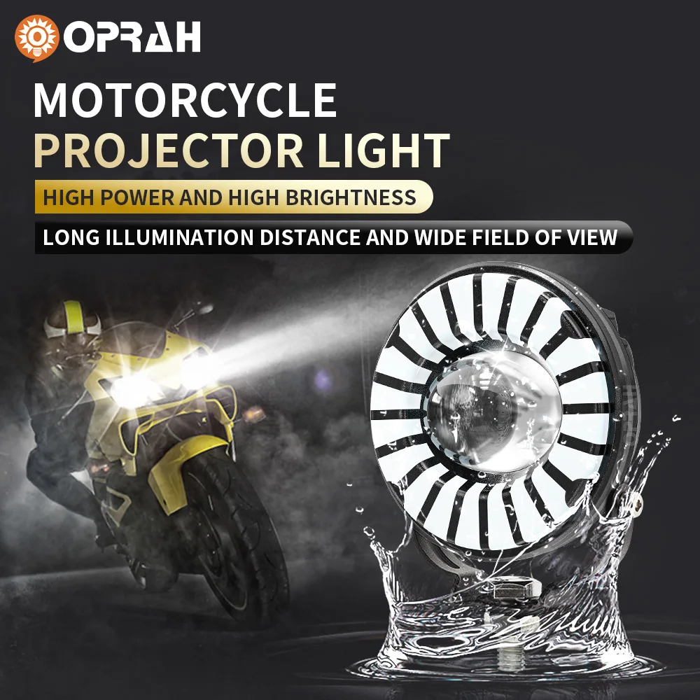 Led Motorcycle Spotlight 3570LED Prpjector Light High Low Beam Square Round Light Bulb Mini Smiley Face Lamp Headlight Fog Light