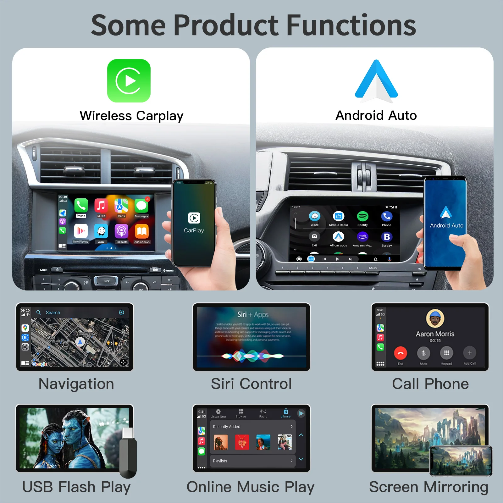ZJZ AUTOABC وحدة جديدة CarPlay اللاسلكية لبيجو سيتروين SMEG NAC 208 308 508 3008 C4 DS3 أندرويد وحدة رئيس السيارات Airplay Play