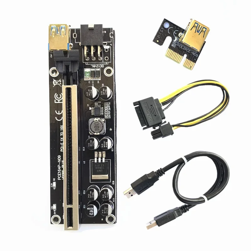 VER009 USB 3.0 PCI-E Riser VER 009S Express 1X 4x 8x 16x Extender Riser Adapter Card SATA 15pin To 6 Pin Power Cable