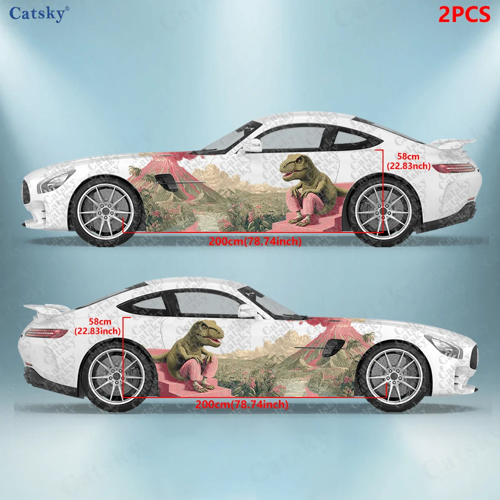 2pcs Pink Pants Little Dinosaur Car Side Wraps, Self-Adhesive PVC Waterproof & Scratch-Resistant Stickers, Car Accessory Gift