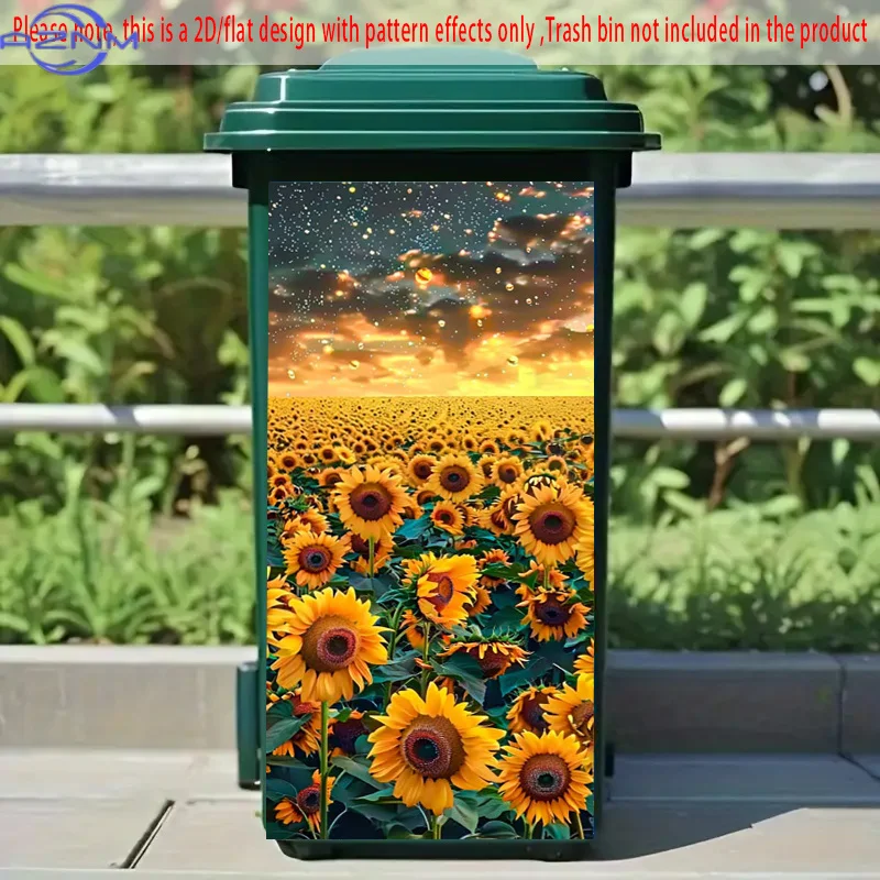 1pc 2D/FLAT Sunflower Field at Sunset Self-Adhesive Dustbin Stickers, Durable, Removable, PVC Decorative Stickers, Wheelie Bin