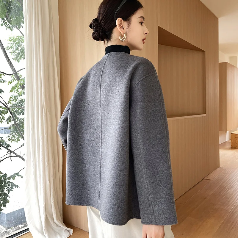 100% women\'s wool coat, double-sided, warm, high-end, loose, Korean style, short, 2024 autumn and winter new coat