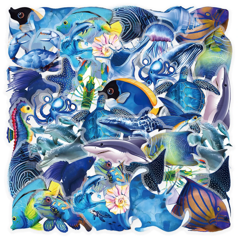 

10/30/50pcs Transparent Sea World Marine Life Stickers Cartoon Fish Turtle Sticker Notebook Water Bottle Phone Graffiti Decals