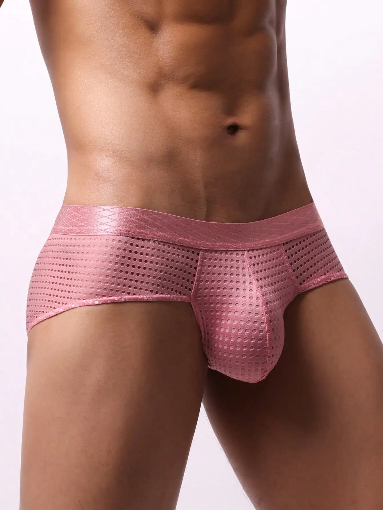 

Men's Pink Mesh Brief with Diamond-Textured Waistband