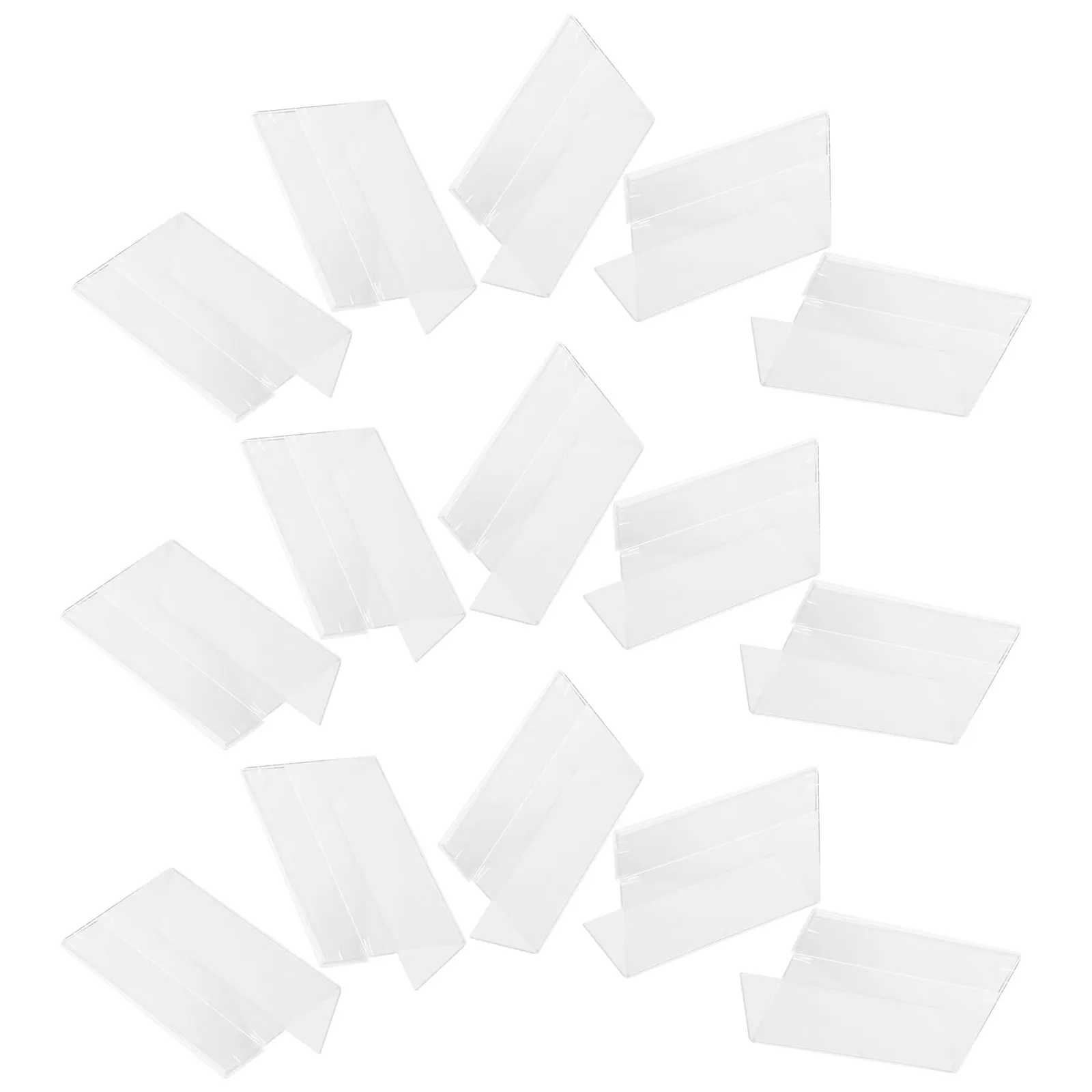 

20pcs L Shape Price Tag Holders Acrylic Label Display Stand for Office Retail Store Wedding 6x9cm Clear Sign Holder Back