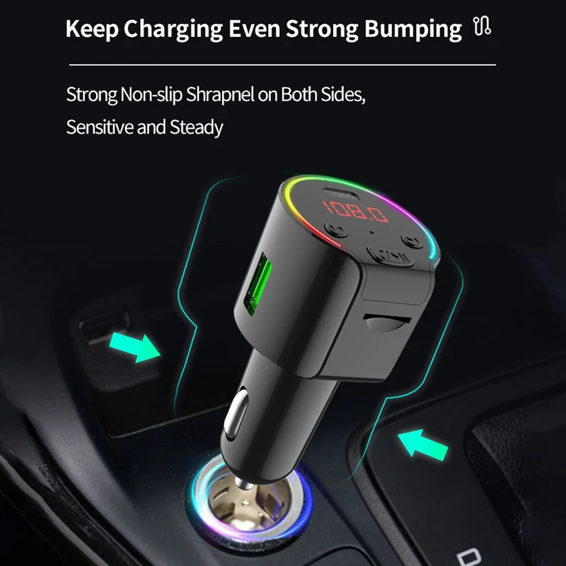 7 Colors Bluetooth Car MP3 Player FM Transmitter Wireless Handsfree Car Kit Adapter With TF Card Play PD Fast Charger