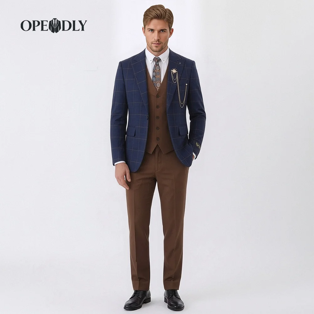 

OPEODLY Men's Slim Fit 3 Piece Tuxedo Suit One Button Blazer Jacket Vest Pants Set for Formal Wedding And Business Occasions