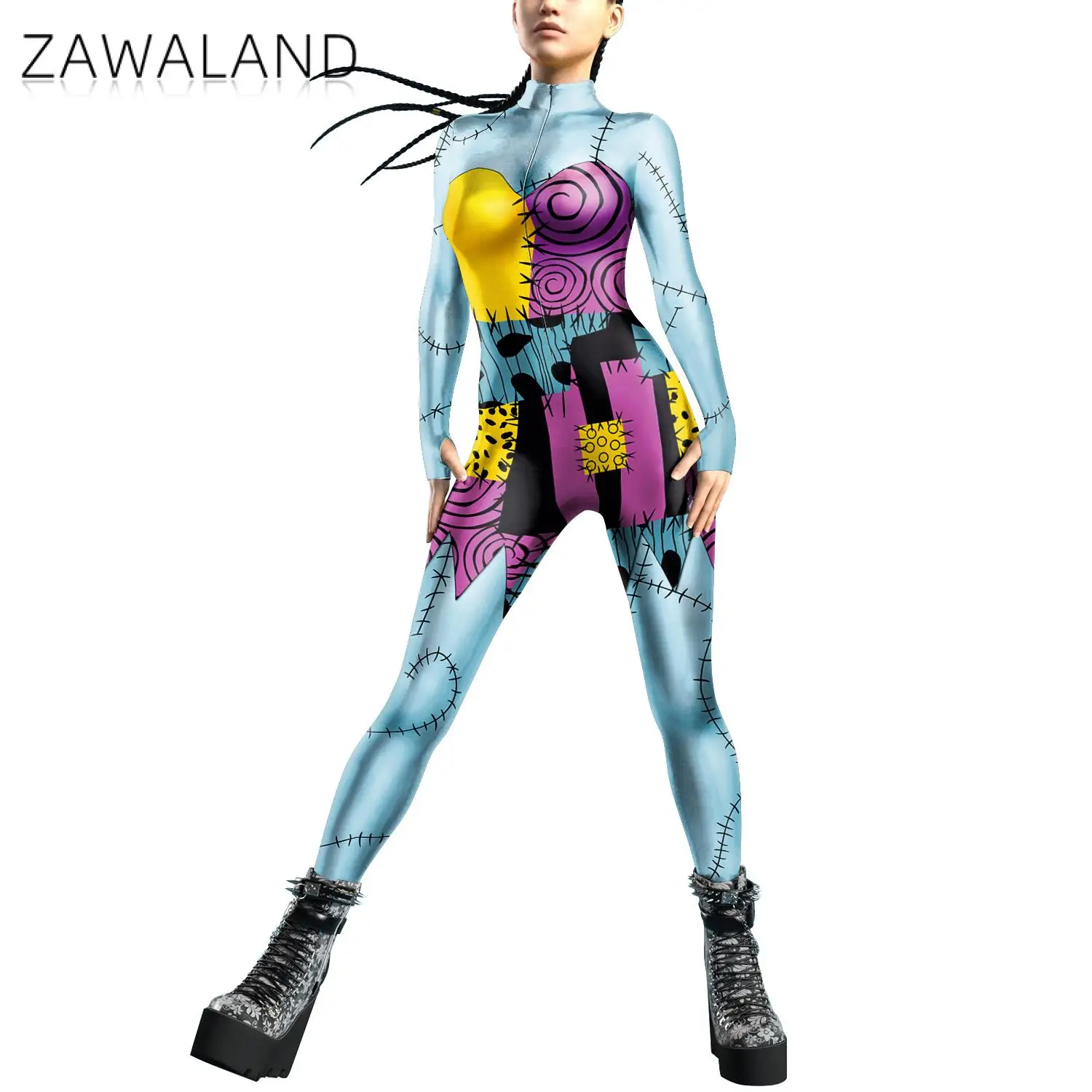 Zawaland Cosplay Film Sally Kostuum Vrouwen Kid 3D Gedrukt Catsuit Jumpsuit Halloween Party Fancy Dress Zentai Body