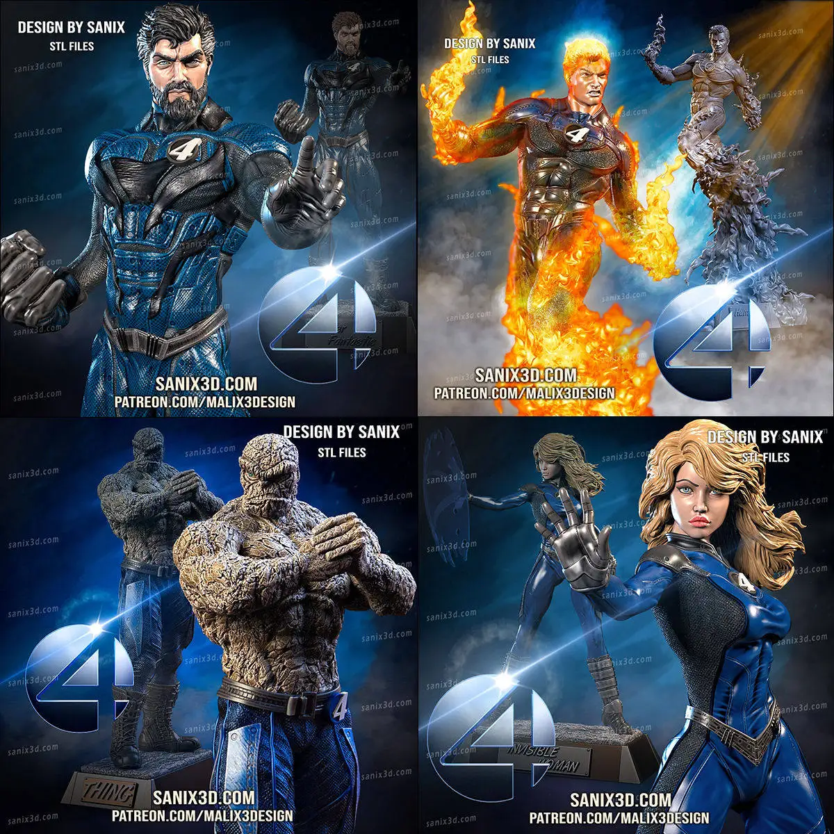 

Marvel Fantastic Four Collectible Set 1/18 Scale Unpainted GK White Model 3D Printed Action Model Kits For Model Hobbyists