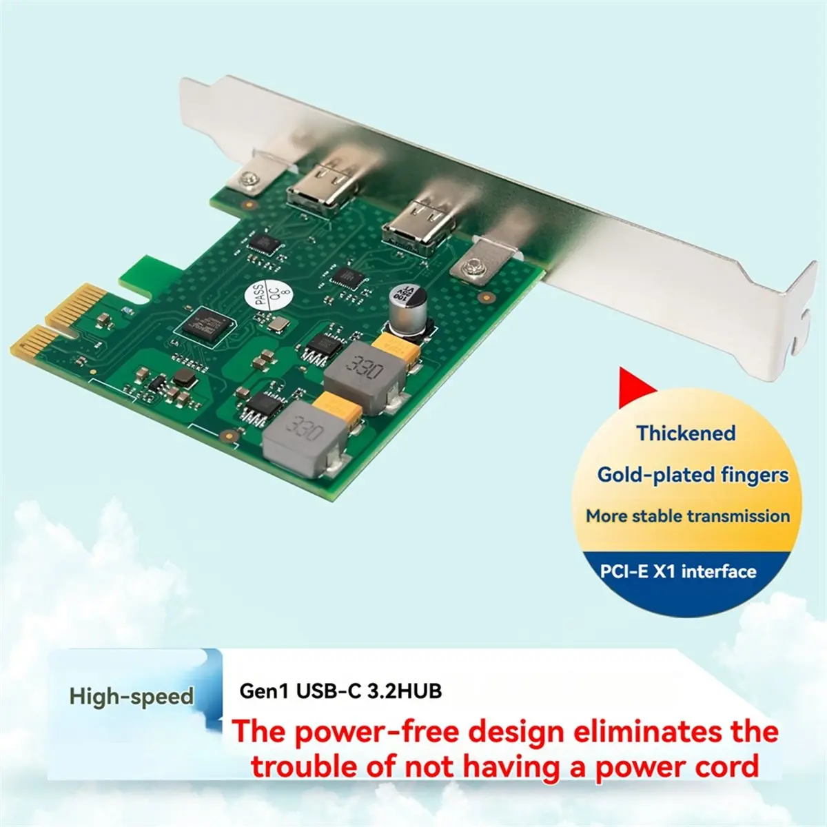 

USB3.0 PCI-E карта расширения USB-C Gen1 HUB, адаптер-хаб 5.0 Гбит/с, чип FL1100, без дополнительного питания