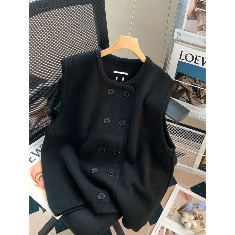 

Autumn Large Size 300 Pou Double Button Knitted Vest ex Svel Sweater Bal Tank Top Couple Trendy Brand