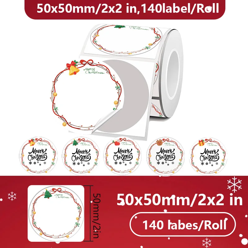 50x50mm MERRY Christmas Klebeetikett Phomemo M110 M200 M120 E210 Weihnachtsmann-Design Geschenk Festival Dekoratives Papierkartenetikett – Detail 1