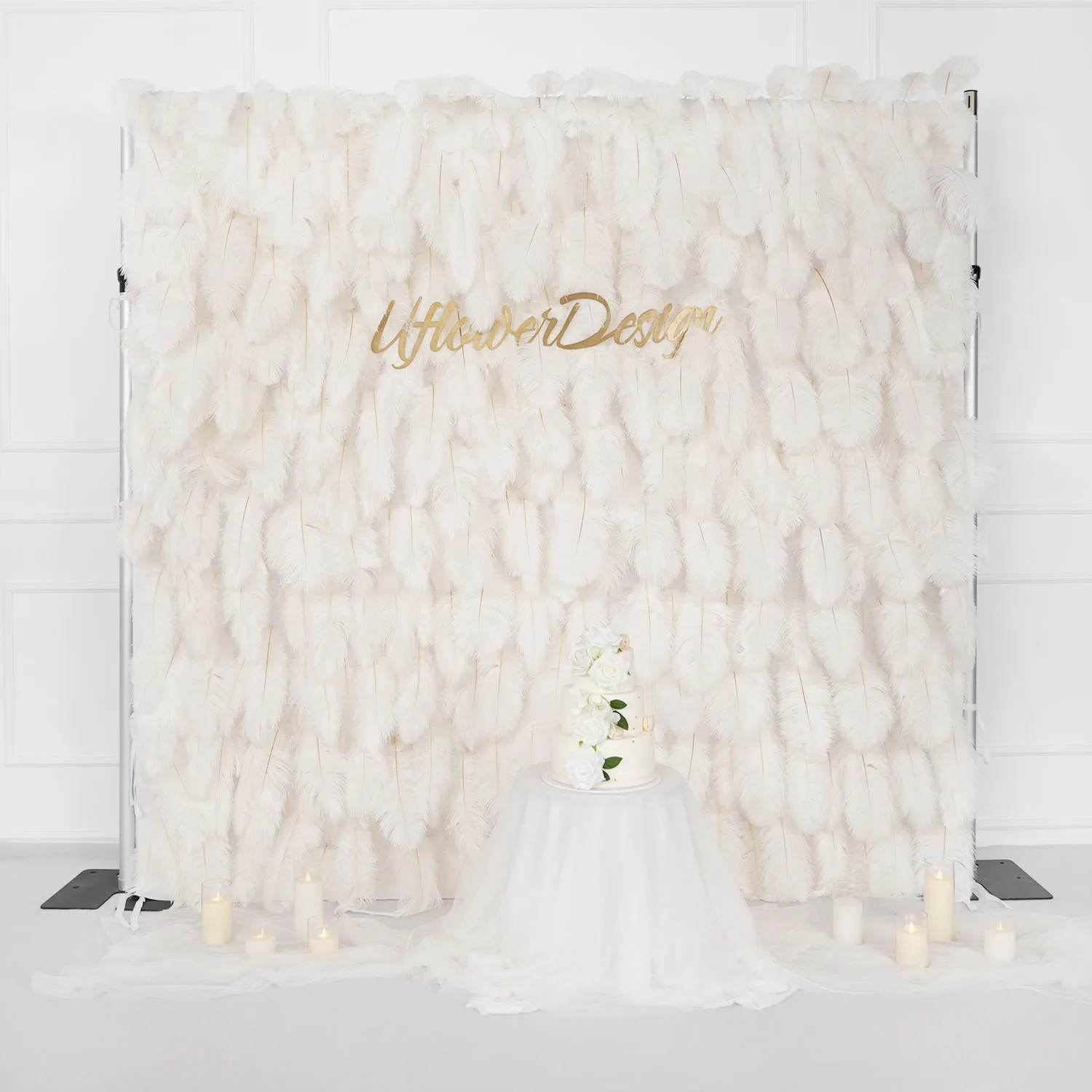 

Uflower 3D luxury White feather Artificial Flower Wall Cloth Curtain Wedding Background Decoration Birthday Party Event Props