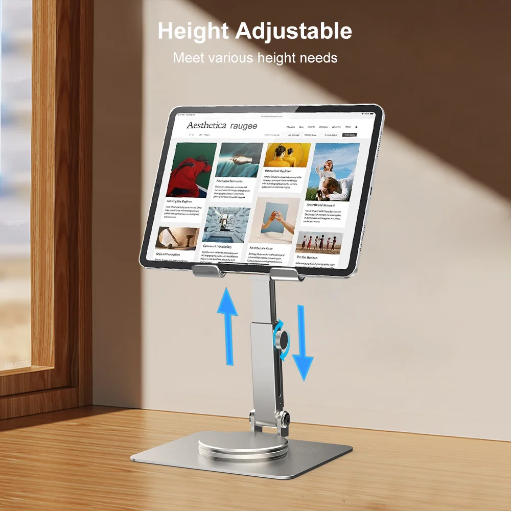 Tablet Holder for iPad Stand Aluminum Alloy Desktop Tablet Bracket Support Height Adjustable 360° Rotation Portable and Foldable