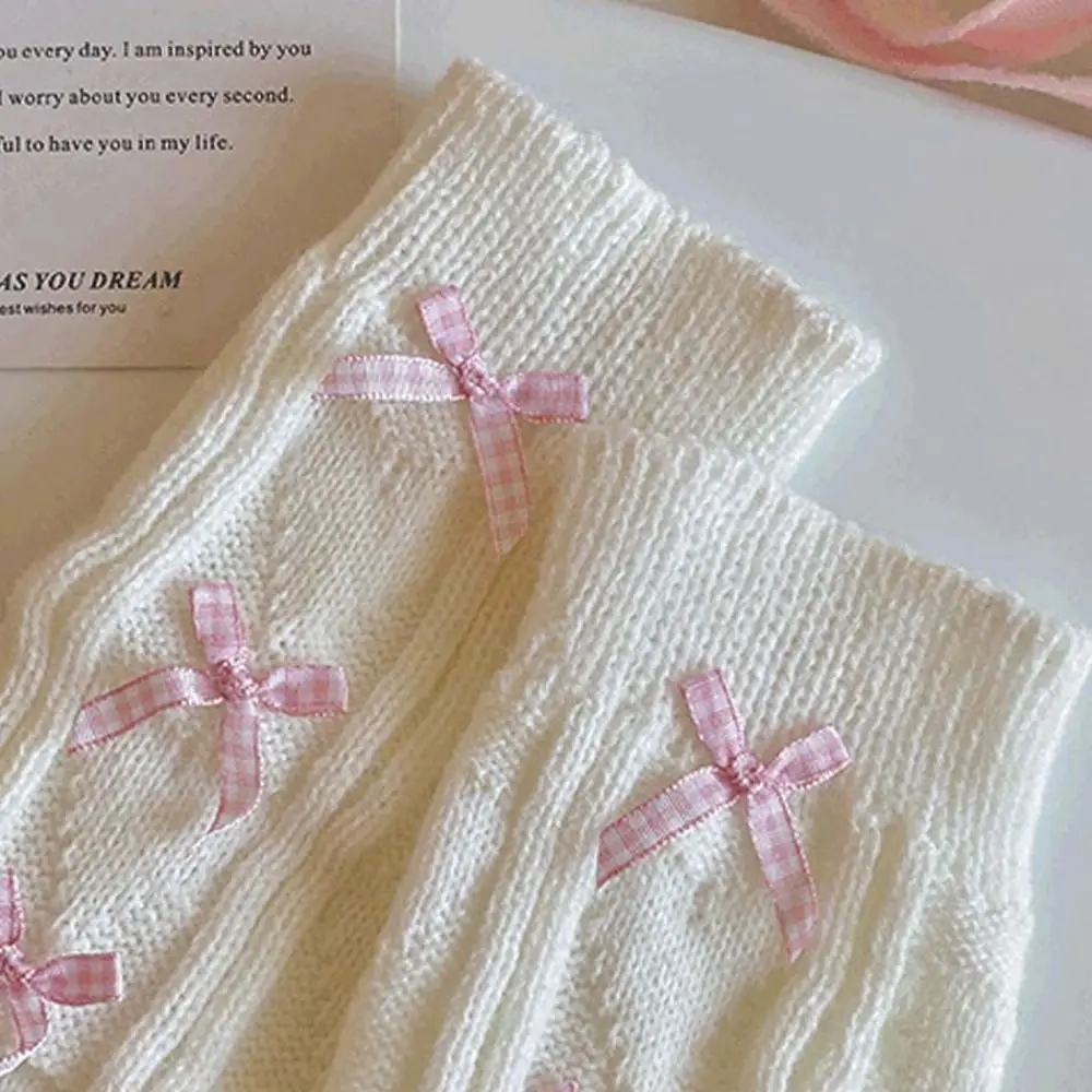 Sweet Korean Style Children's Leg Warmers JK Lolitas Knitted Leg Cover Woolen Pile Socks Plaid Bow Socks Baby