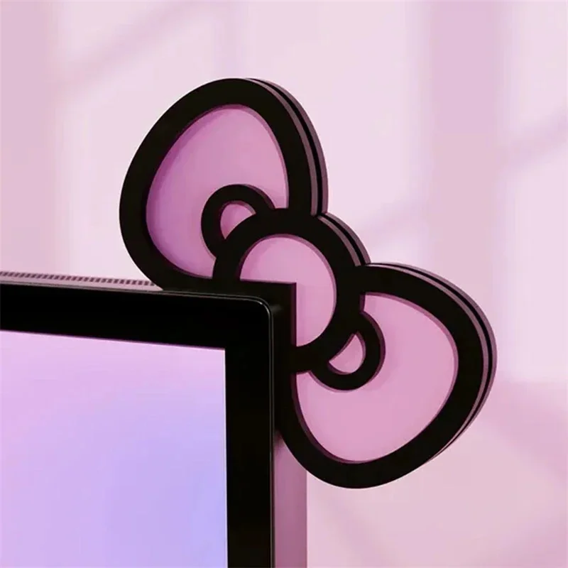 Kawaii Pink Acrylic Bow Monitor Decor Bowknot PC Accessory Desk Ornament For Gaming Setup, Home Office Display & Gift For Teens
